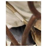 A group of items for sale: Large Brass Crane Bird, Cast Iron Dog, Decorative Box etc.