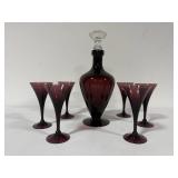 Cambridge Amethyst Glass Decanter and Six Matching Cordial Glasses
