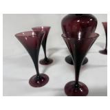 Cambridge Amethyst Glass Decanter and Six Matching Cordial Glasses