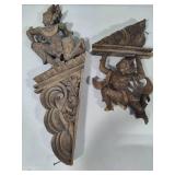 Two Wood Carved Asian Themed Corbels