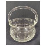 Clear Art Handled Glass Basket with Pickett Fence Design