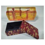 Glass Mosaic Storage Box w/Lid & African Motif Serving Tray