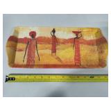 Glass Mosaic Storage Box w/Lid & African Motif Serving Tray