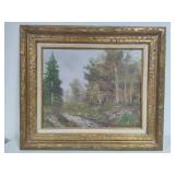 Landscape Art Oil Painting 28.5" x 25" Gold Toned Carved Wood Frame