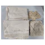 Crocheted 32" Drapery Panels & Two Doilies