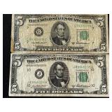 1950 B Green Seal $5 Dollar Federal Reserve Notes