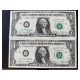 1969 D Green Seal $1 Dollar Federal Reserve Notes Consecutive Uncirculated