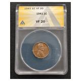1941 Lincoln Cent ANACS VF20