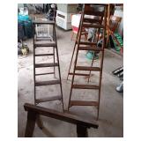Set of 2 Wooden Step Ladders and 1 Wooden Sawhorse