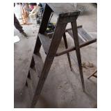 Set of 2 Wooden Step Ladders and 1 Wooden Sawhorse