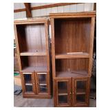 Pair of Oak Finish Bookcases with Glass Doors