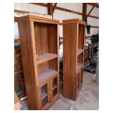 Pair of Oak Finish Bookcases with Glass Doors