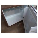 Set of Office Safety Sign, Stanchions, Cash Box, and Mini Fridge