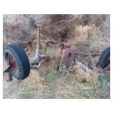 Farm Trailer Axle Frame with Wheels and Scrap Metal Parts