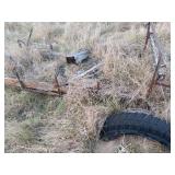 Farm Trailer Axle Frame with Wheels and Scrap Metal Parts