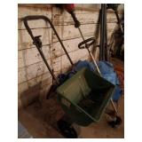Group of Lawn Care Tools with Spreaders, Trimmers, Tarps, and Supplies