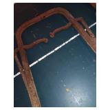 Pair of Vintage Iron Ice Block Tongs and Adjustable Logging Caliper
