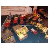 Collection of Vintage Tonka and Pressed Steel Toy Trucks and Tractors