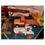 Collection of Vintage Tonka and Pressed Steel Toy Trucks and Tractors
