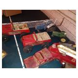 Collection of Vintage Tonka and Pressed Steel Toy Trucks and Tractors