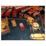 Collection of Vintage Tonka and Pressed Steel Toy Trucks and Tractors