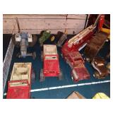 Collection of Vintage Tonka and Pressed Steel Toy Trucks and Tractors