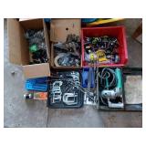 Assorted Hand Tools and Hardware Lot with Power Drill and Clamps