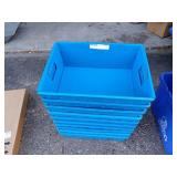 Stack of 8 Uline Blue Plastic Storage Totes