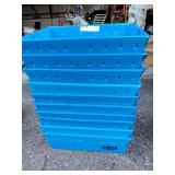 Stack of 8 Uline Blue Plastic Storage Totes