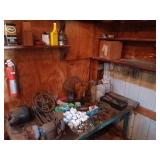 Workshop Lot with Vintage Electric Motors, Grinder, Hand Tools, and Small Parts