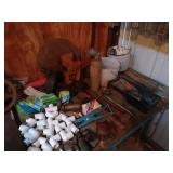 Workshop Lot with Vintage Electric Motors, Grinder, Hand Tools, and Small Parts