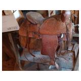 Tooled Leather Western Horse Saddle with Stirrups