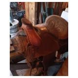 Tooled Leather Western Horse Saddle with Stirrups