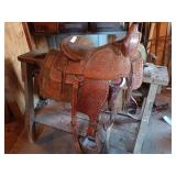 Tooled Leather Western Horse Saddle with Stirrups