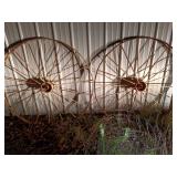 Pair of Large Antique Metal Wagon Wheels with Spokes