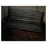 Wooden Outdoor Bench with Metal Arms and Slats