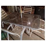 Patio Dining Set with Glass Table, 5 Chairs, and Large Umbrella