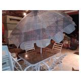 Patio Dining Set with Glass Table, 5 Chairs, and Large Umbrella