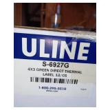Lot of 7 Uline S-6927G 4x3 Green Direct Thermal Label Boxes (12 Rolls Each)