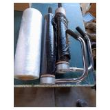 Lot of 2 Stretch Wrap Dispensers with Black and Clear Film Rolls