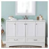 Glacier Bay Lancaster 49 in. Single Sink White Bath Vanity with White Cultured Marble Top (Assembled)  Customer Returns See Pictures