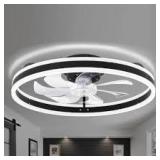 Oaks Aura 20in. LED Indoor Black Bladeless Low Profile Ceiling Fan Flush Mount Smart App Remote Control Dimmable Lighting Customer Returns See Pictures