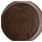 1870 Civil War Era Two-Cent Coin in Nice Condition for Being 155 Years Old