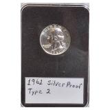 1961 Silver Proof Quarter - Very Nice Type 2 Condition