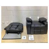 Costway - Kids Youth Recliner Chair PU Leather w/Cup Holders & Side Pockets - Black