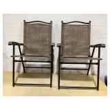 Giantex Set of 2 Patio Folding Chairs, Outdoor Patio Dining Chairs w/Armrest, Sling Back, Metal Frame, Outside Use for Lawn Camping Garden Pool Beach Yard Lounge, No Assembly, Brown