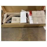 COSTWAY 4-Piece Farmhouse Bar Table Set with Power Outlet, Counter Height Dining Table Set w/ 3 Upholstered Stools, Wood Console Table Set Bistro Table Set for Kitchen, Dining Room, Living Room