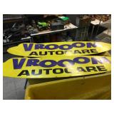 2 Pc VROOM-AUTOCARE Metal Signs 90" x 21 1/2"