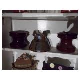 Wooden shelf with assorted glassware