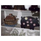 Wooden shelf with assorted glassware